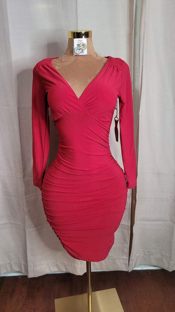 Debbie ruched midi dress(Ruby color)