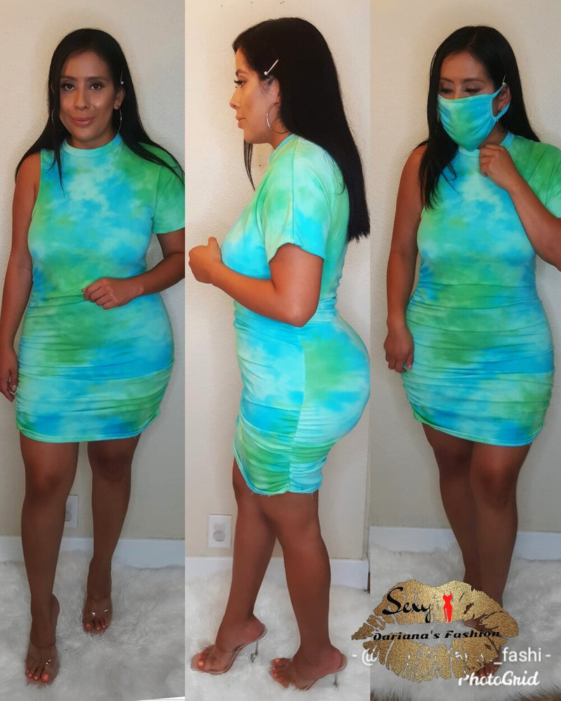 Terry tie dye dress matching w/mask