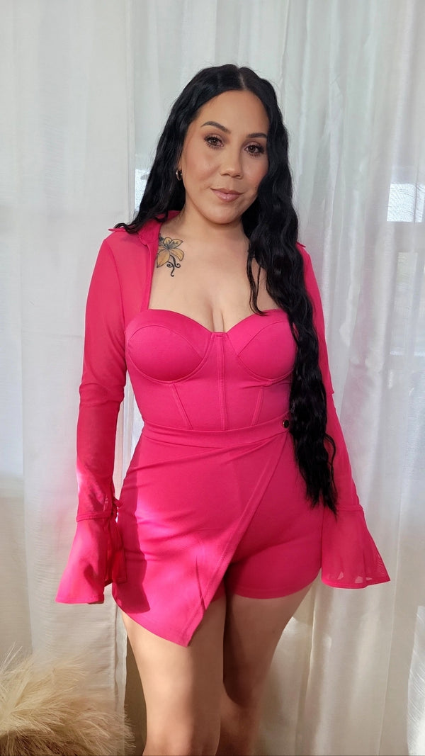 Cayla mesh mini romper (hot pink)